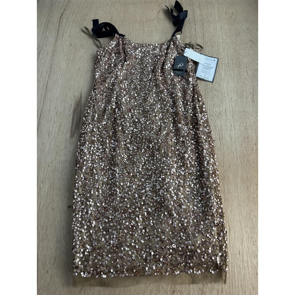 Adrianna Papell Dress Womens 12 Sequin Beaded Midi Sheath Formal Party‎